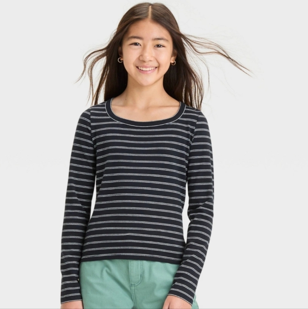 Girls' Long Sleeve Scoop Neck Shirt - art class Black L(10-12)